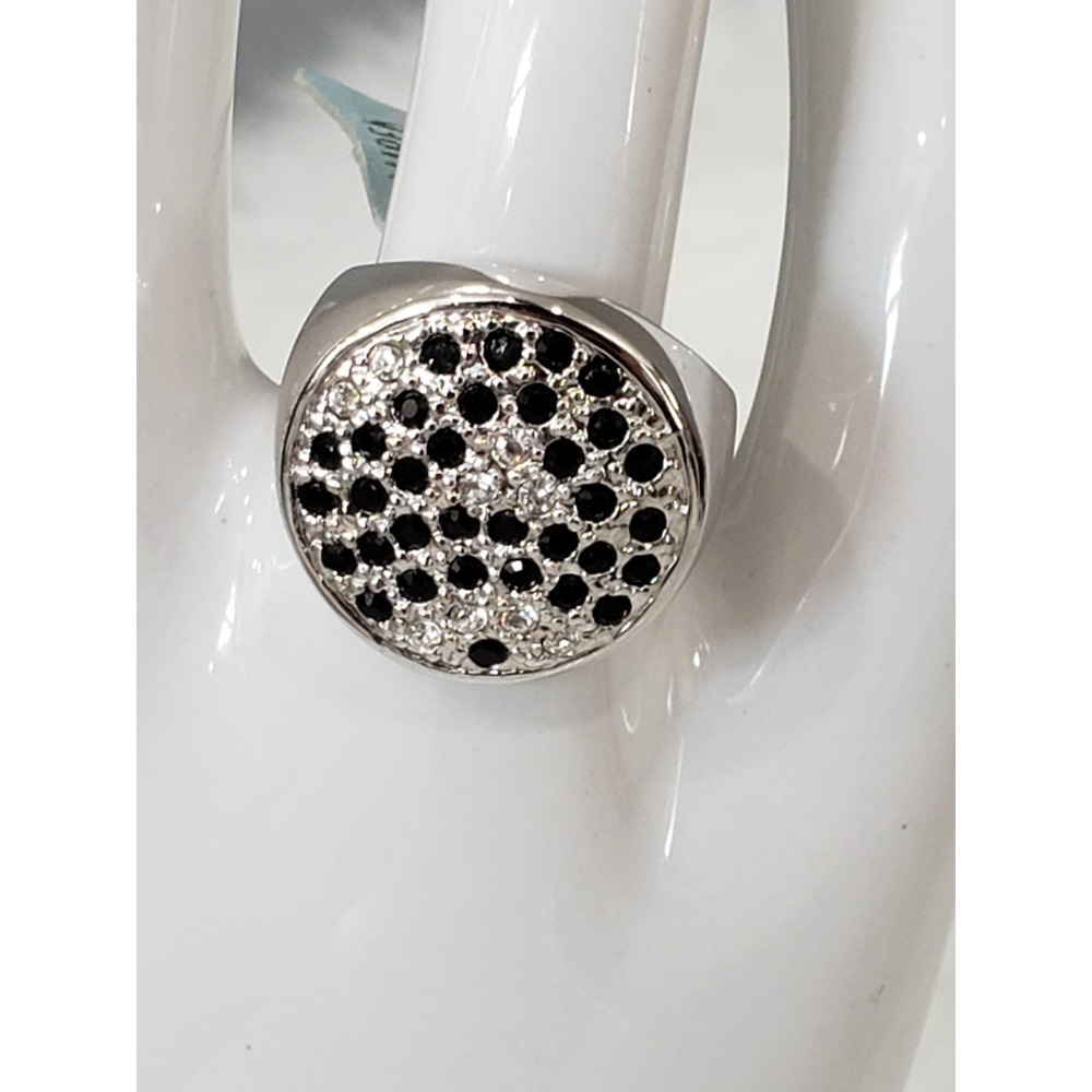NEW LAUREN G ADAMS circle black white round art deco cluster pave ring cocktail